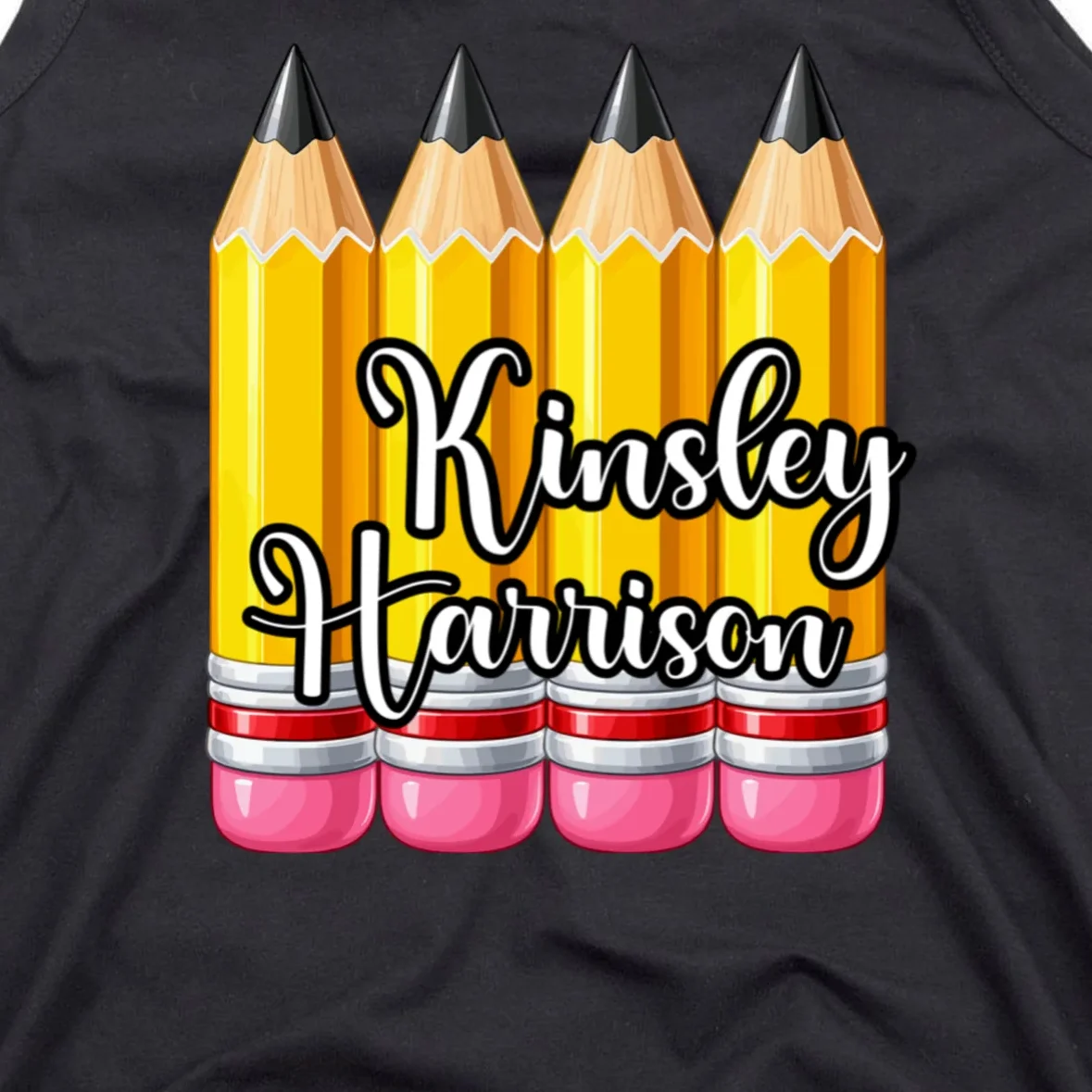 Custom Pencil Name Sticker, Personalized Back to School Name Labels for Kids Tank Top - Front - Close-up