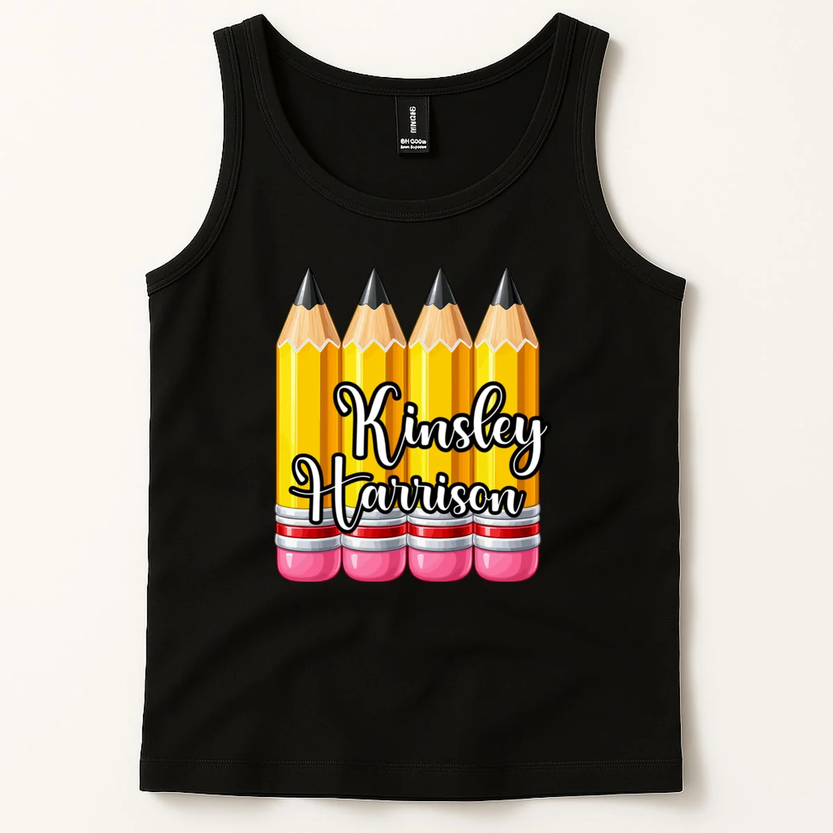 Custom Pencil Name Sticker, Personalized Back to School Name Labels for Kids Tank Top - Front 1