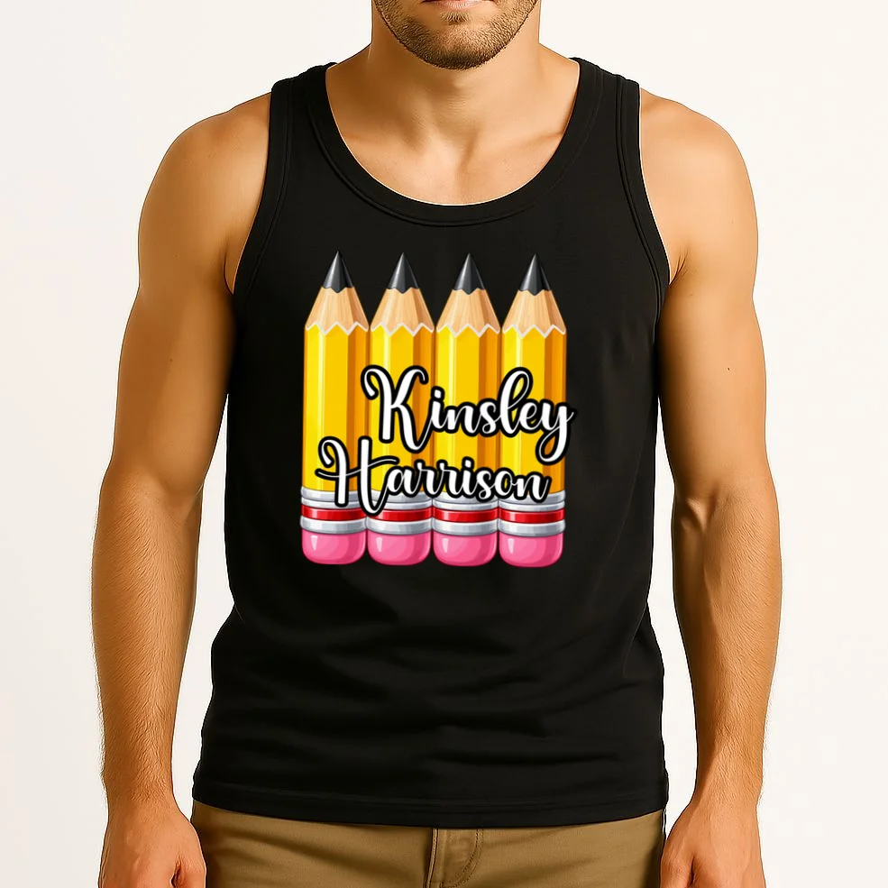 Custom Pencil Name Sticker, Personalized Back to School Name Labels for Kids Tank Top - Front 2