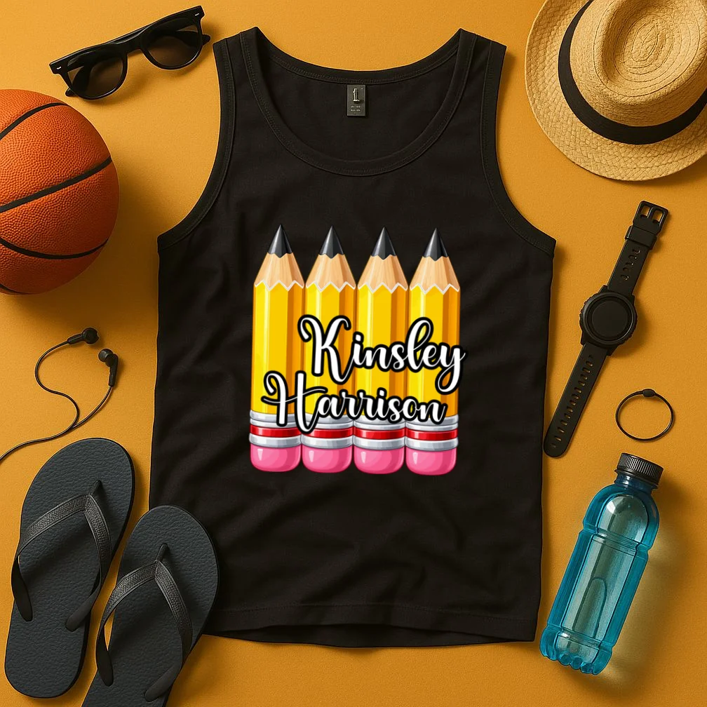 Custom Pencil Name Sticker, Personalized Back to School Name Labels for Kids Tank Top - Front 3