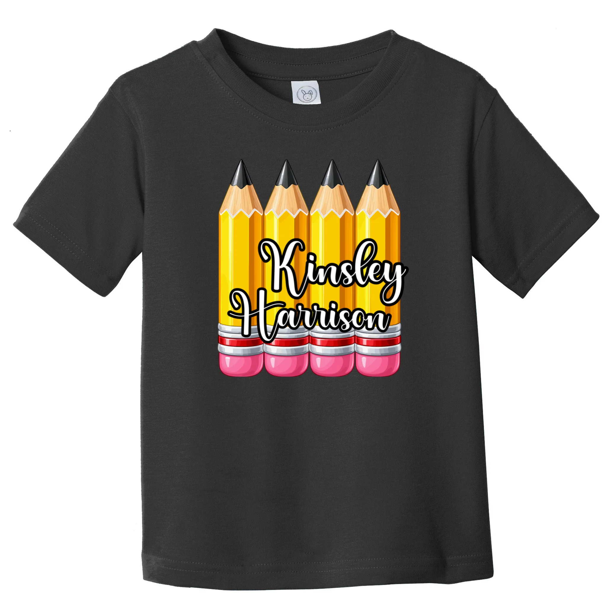 Custom Pencil Name Sticker, Personalized Back to School Name Labels for Kids Toddler T-Shirt - Front