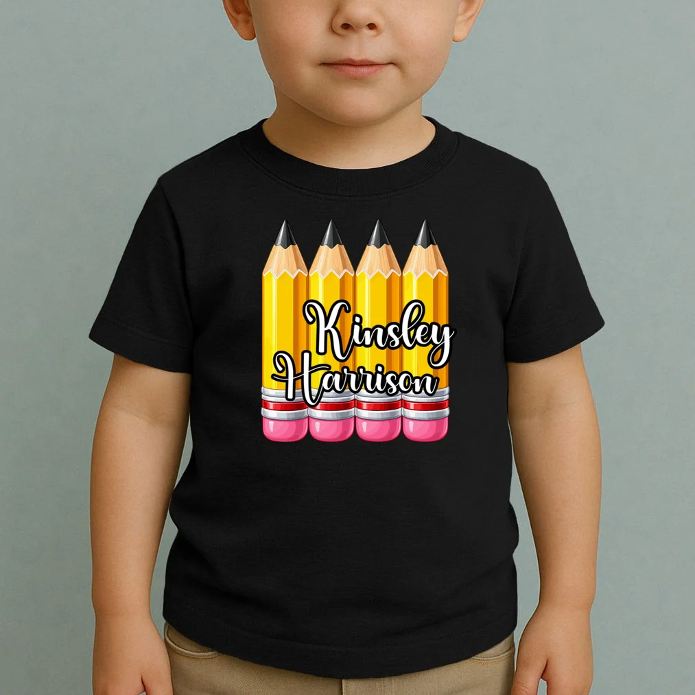 Custom Pencil Name Sticker, Personalized Back to School Name Labels for Kids Toddler T-Shirt - Front 1