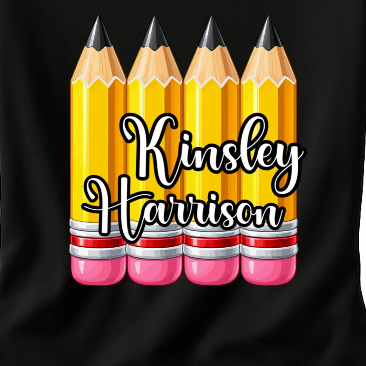 Custom Pencil Name Sticker, Personalized Back to School Name Labels for Kids Women's T-Shirt - Front - Close-up