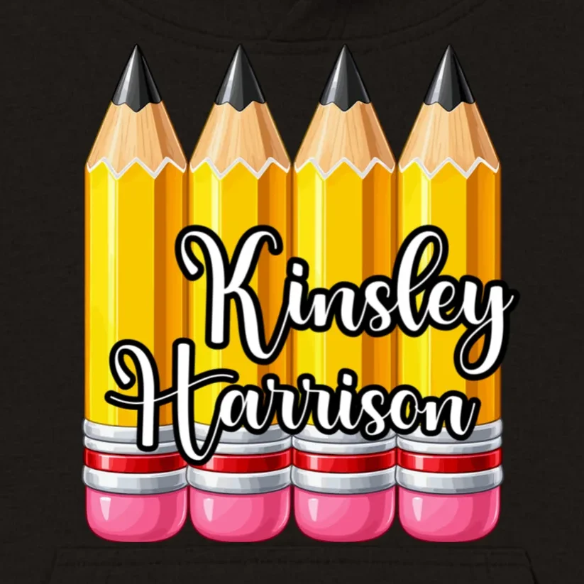 Custom Pencil Name Sticker, Personalized Back to School Name Labels for Kids Kids Hoodie - Front - Close-up