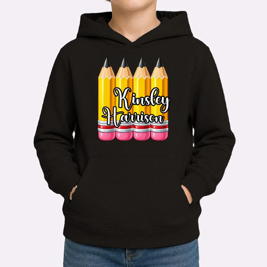 Custom Pencil Name Sticker, Personalized Back to School Name Labels for Kids Kids Hoodie - Front 1