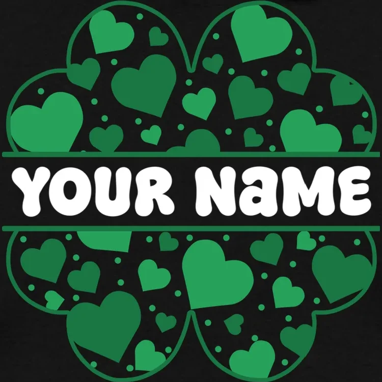 Custom Personalized Name St. Patrick's Day 4 Leaf Clover Hearts Men's Hoodie - Front - Close-up