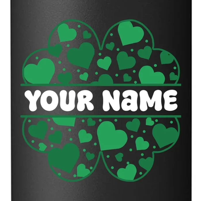 Custom Personalized Name St. Patrick's Day 4 Leaf Clover Hearts 24oz Water Bottle - Front - Close-up