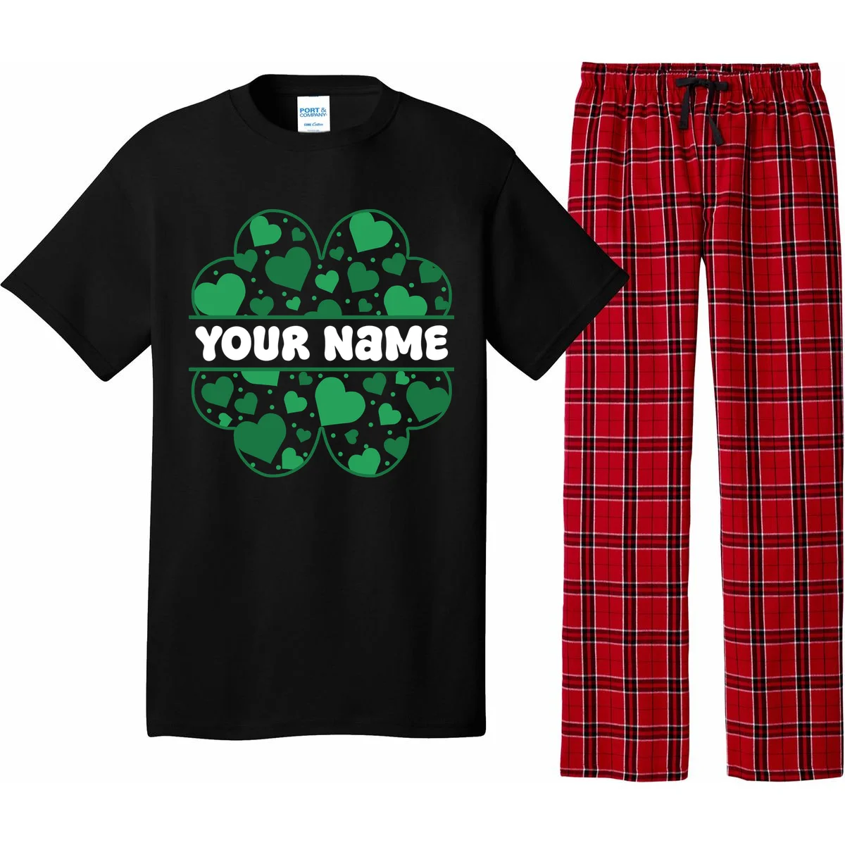 Custom Personalized Name St. Patrick's Day 4 Leaf Clover Hearts Men's Pajamas - Front