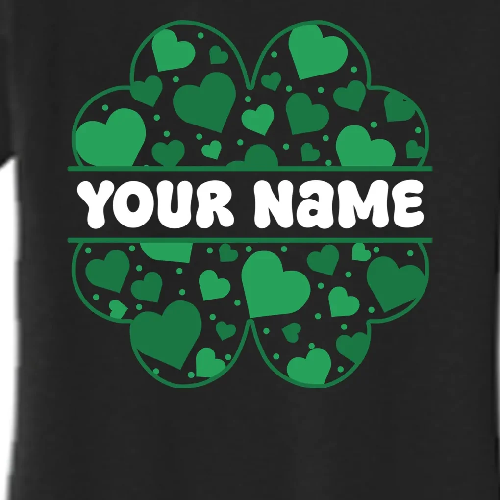 Custom Personalized Name St. Patrick's Day 4 Leaf Clover Hearts Women's Flannel Pajama Set - Front - Close-up
