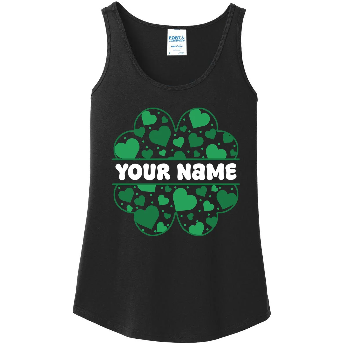 Custom Personalized Name St. Patrick's Day 4 Leaf Clover Hearts Women's Tank Top - Front