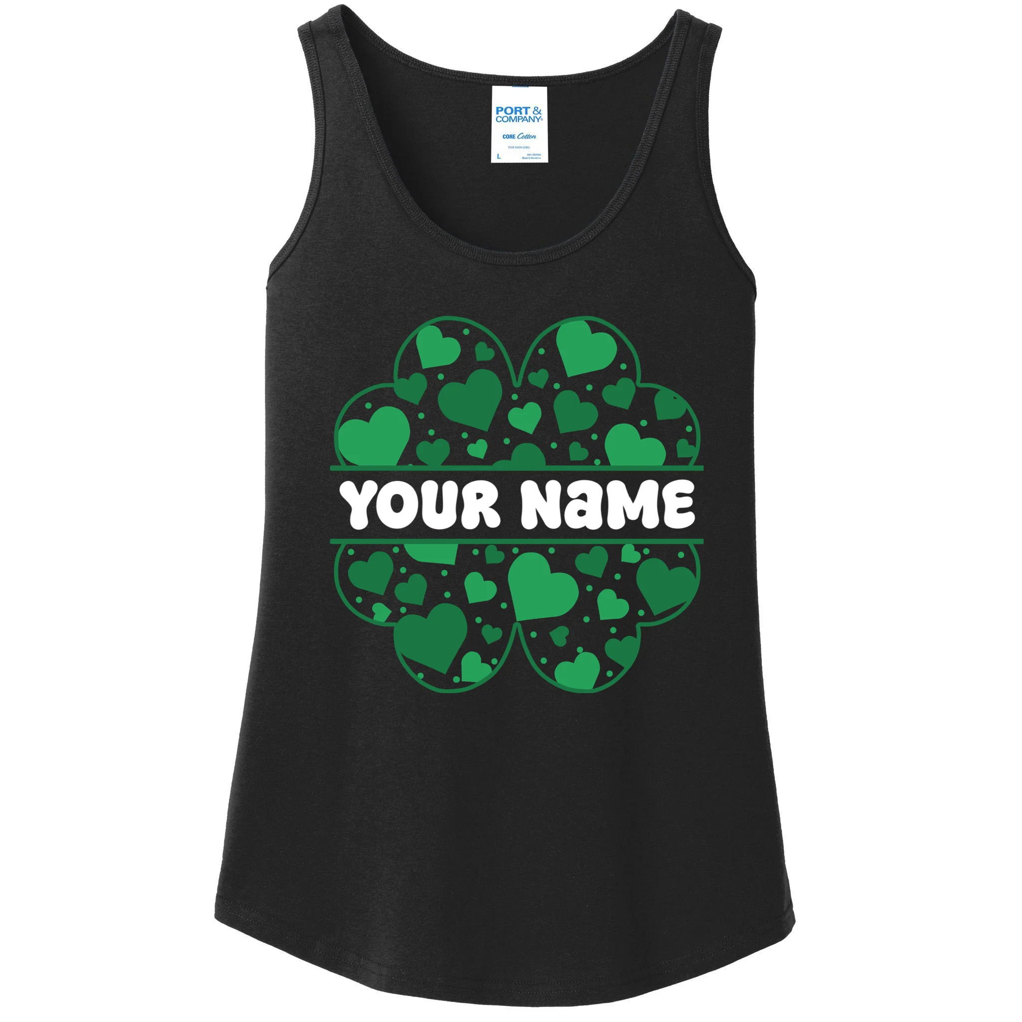 Custom Personalized Name St. Patrick's Day 4 Leaf Clover Hearts Women's Tank Top - Front