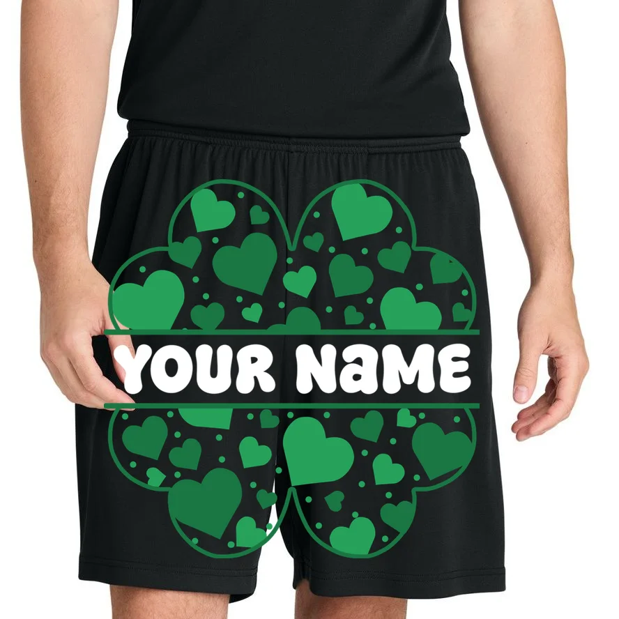 Custom Personalized Name St. Patrick's Day 4 Leaf Clover Hearts Men's Shorts - Front 1