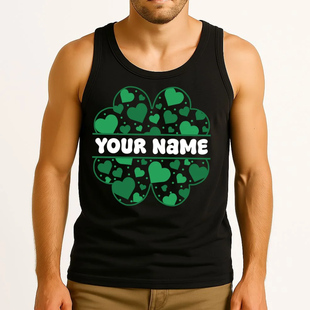Custom Personalized Name St. Patrick's Day 4 Leaf Clover Hearts Tank Top - Front 2