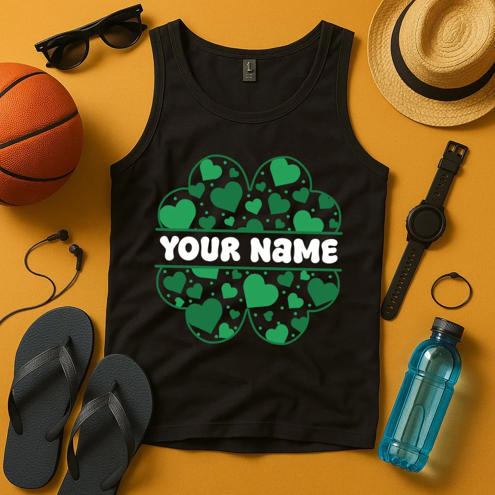 Custom Personalized Name St. Patrick's Day 4 Leaf Clover Hearts Tank Top - Front 3