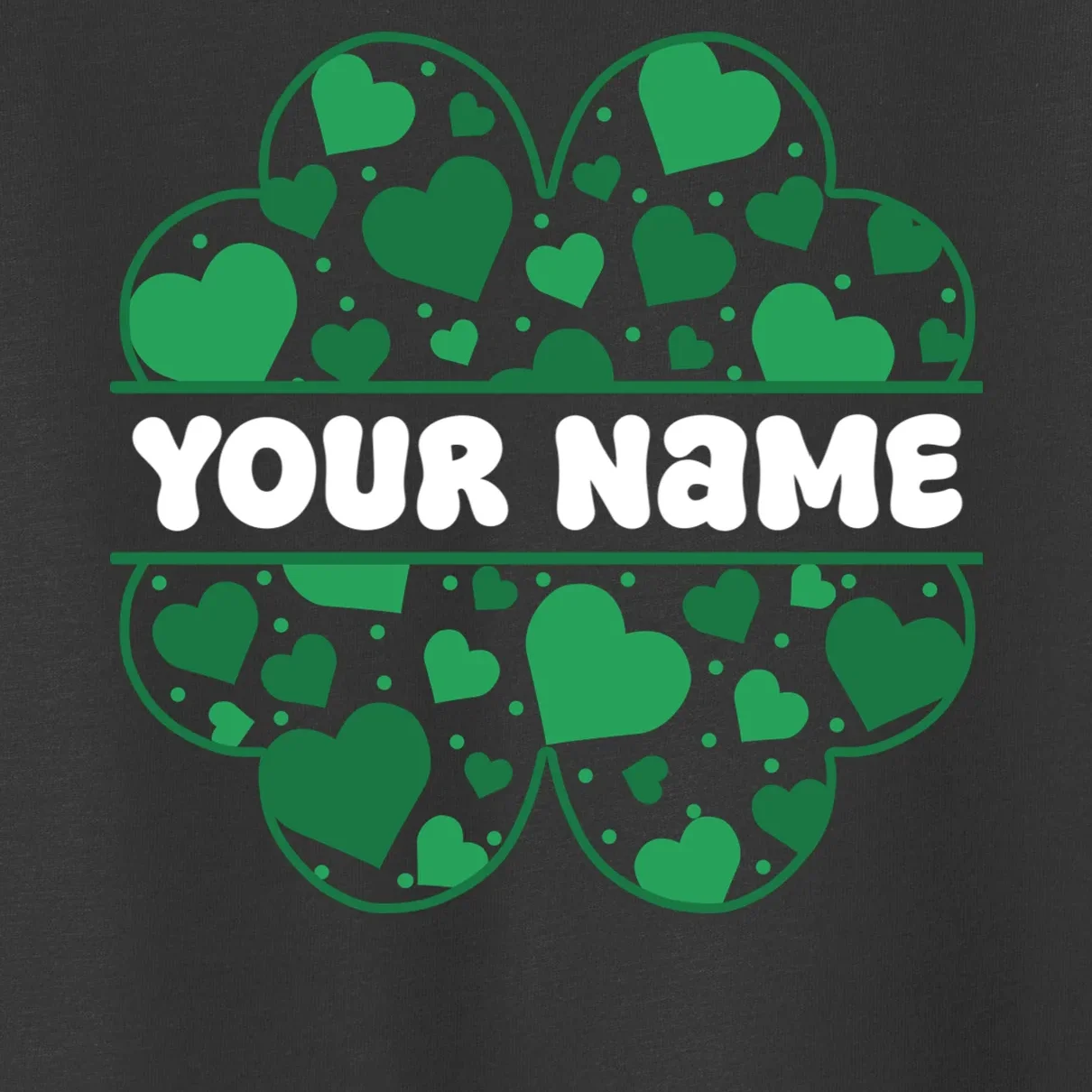 Custom Personalized Name St. Patrick's Day 4 Leaf Clover Hearts Toddler T-Shirt - Front - Close-up