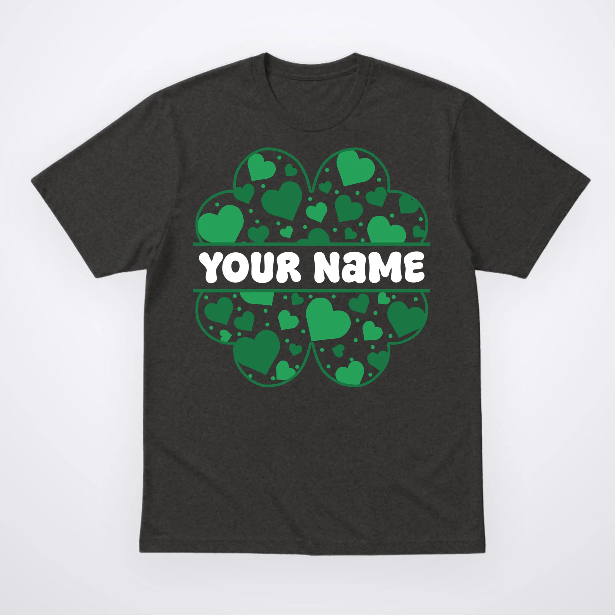 Custom Personalized Name St. Patrick's Day 4 Leaf Clover Hearts Men's T-Shirt - Front