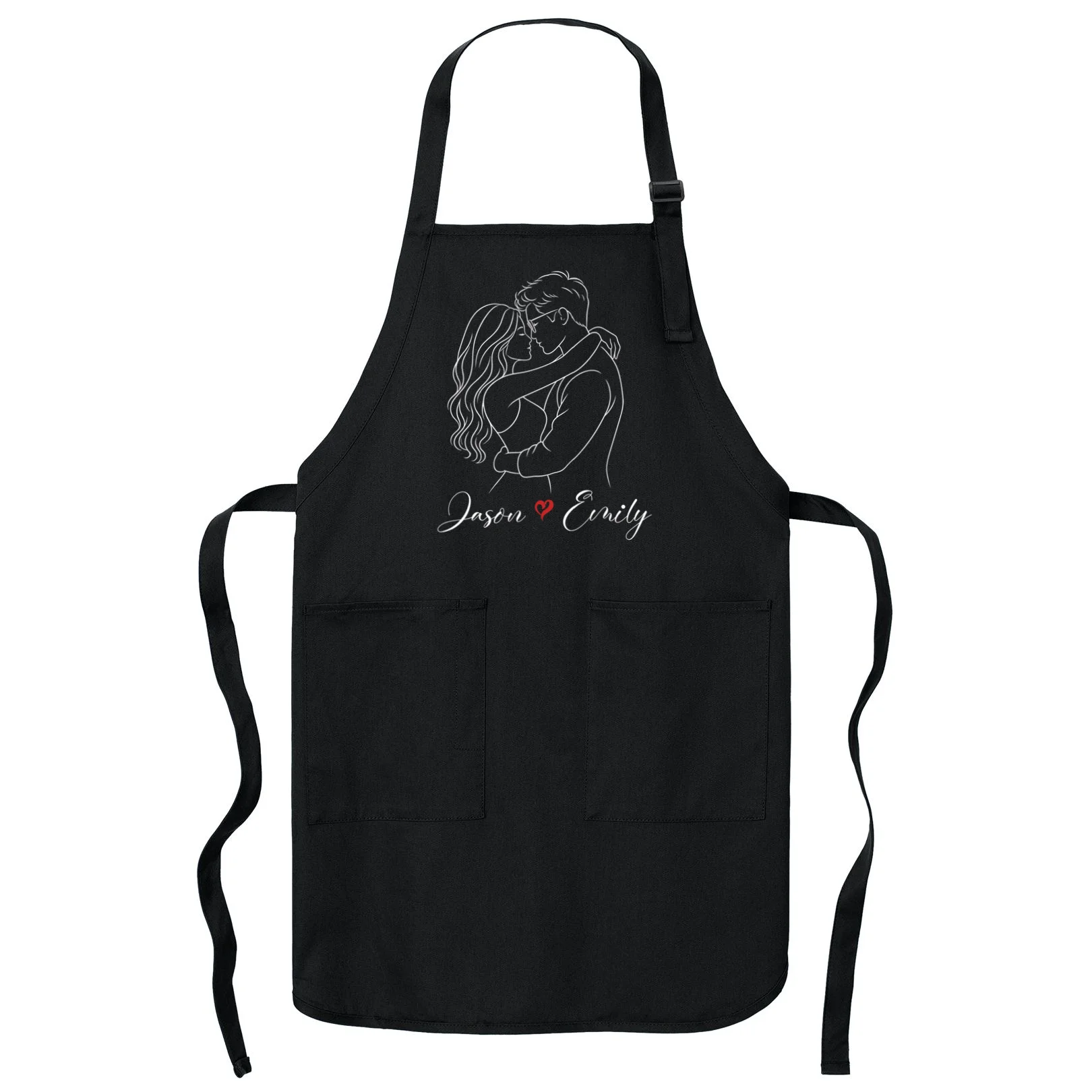 Couple Portrait Personalized Names Custom Gift - Romantic Couple Line Art Design Apron Front