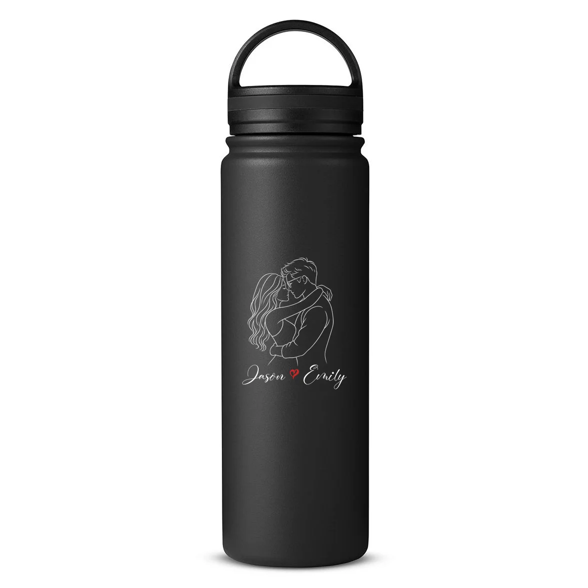 Couple Portrait Personalized Names Custom Gift - Romantic Couple Line Art Design 24oz Water Bottle Front