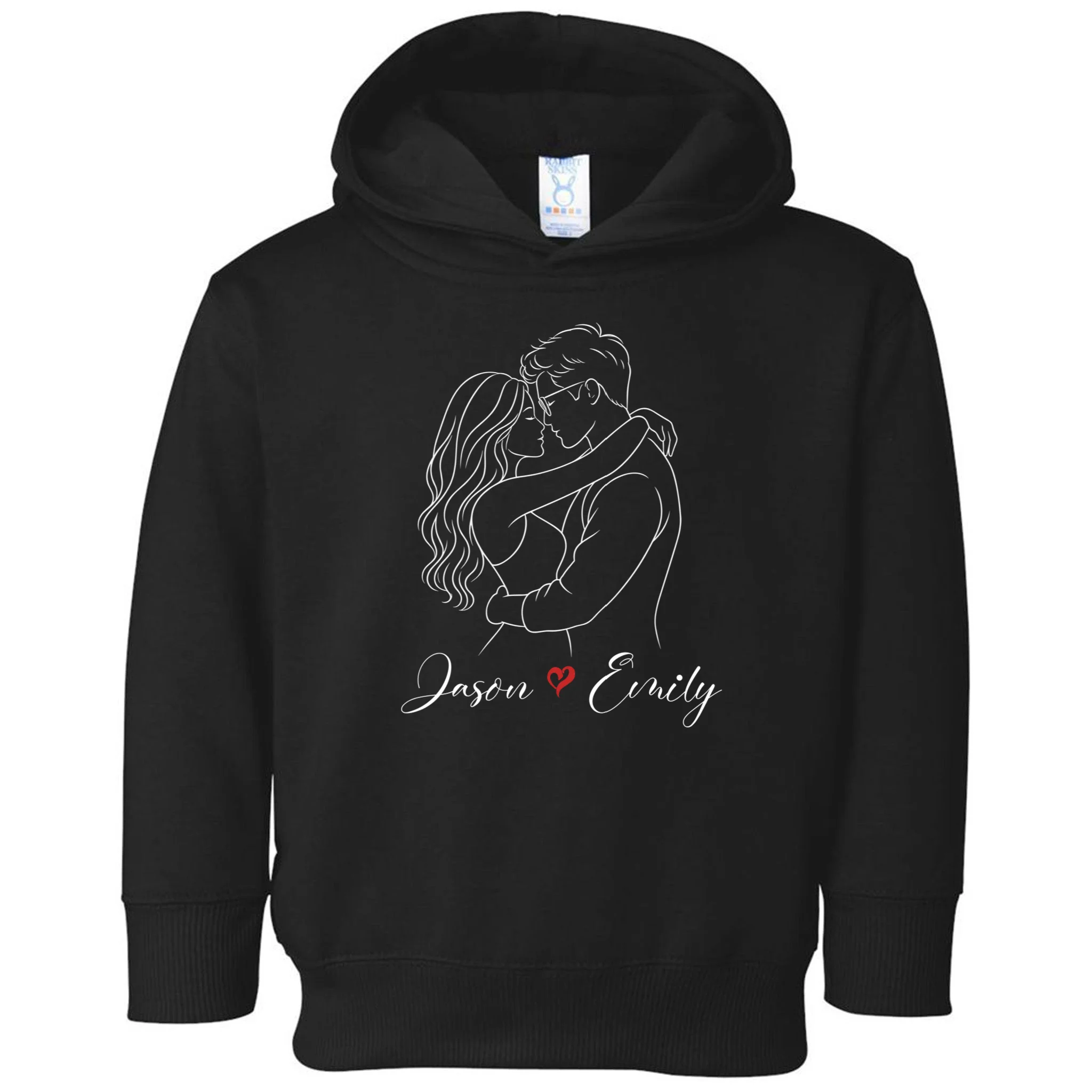Couple Portrait Personalized Names Custom Gift - Romantic Couple Line Art Design Toddler Hoodie Front