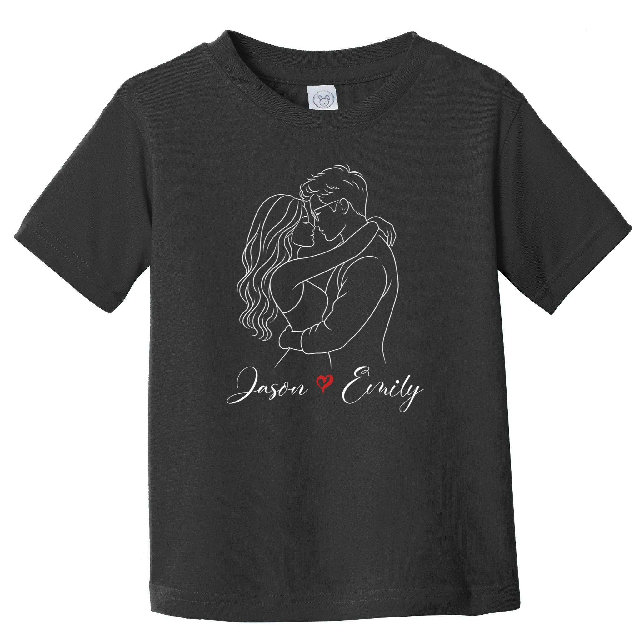 Couple Portrait Personalized Names Custom Gift - Romantic Couple Line Art Design Toddler T-Shirt Front