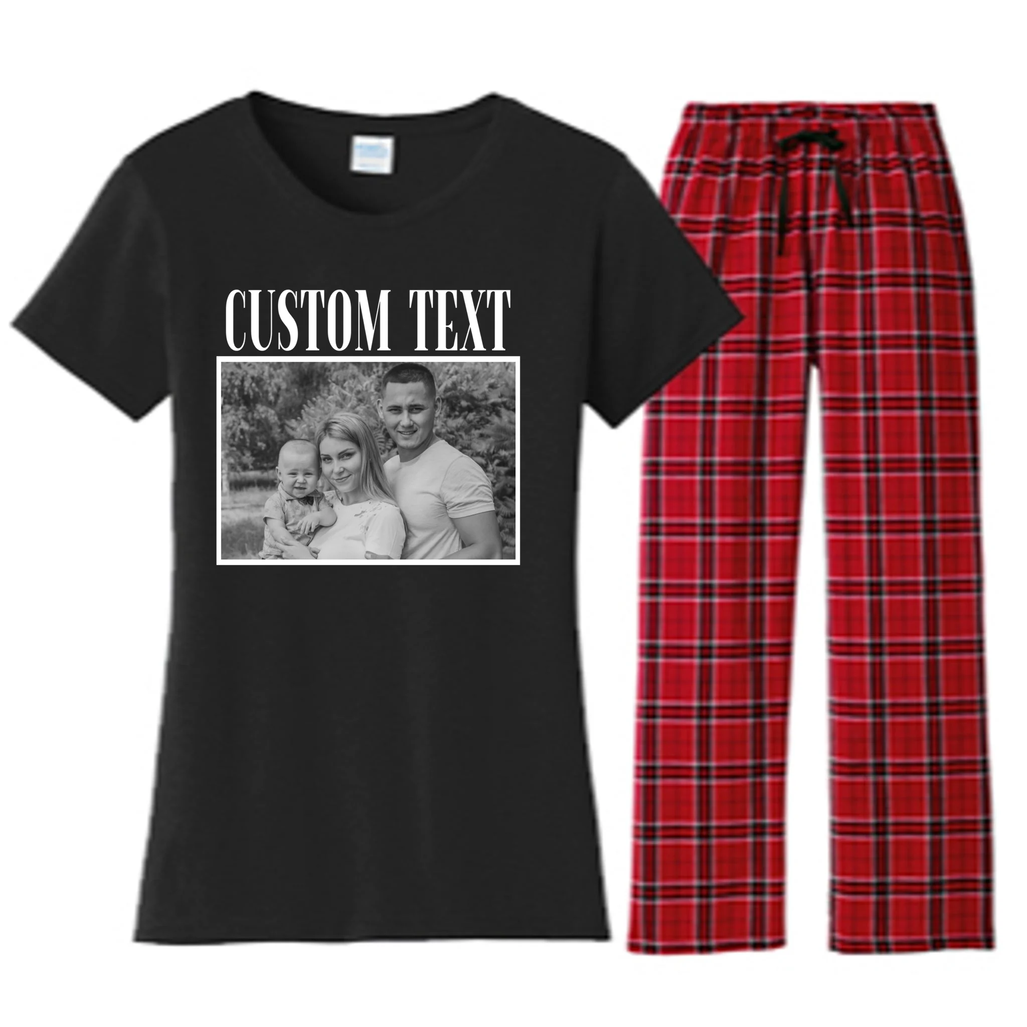 Custom Photo Personalized Portrait Women's Flannel Pajama Set - Front