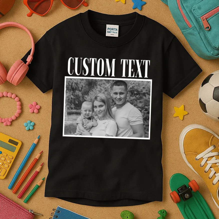 Custom Photo Personalized Portrait Kids T-Shirt - Front 2