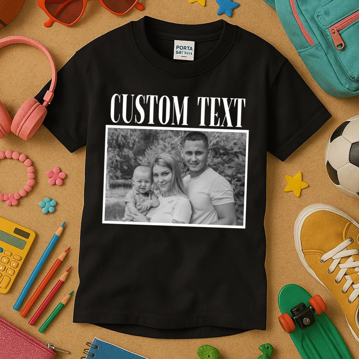 Custom Photo Personalized Portrait Kids T-Shirt - Front 2