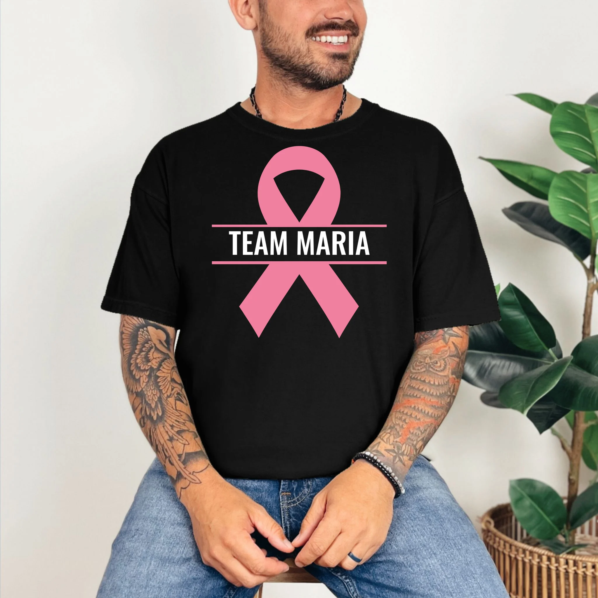 Customizable Pink Ribbon Support Comfort Colors Unisex T-Shirt - Front 2