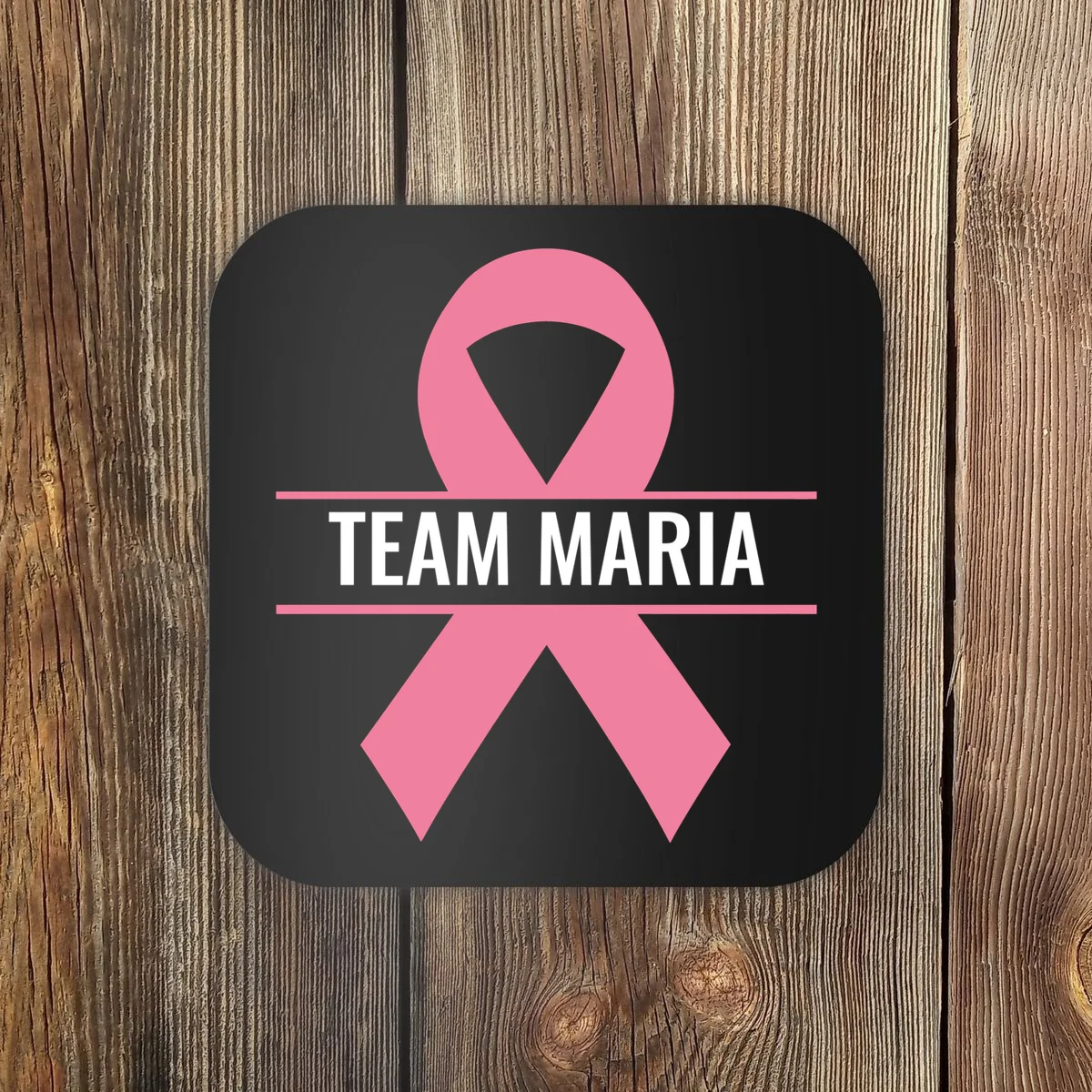 Customizable Pink Ribbon Support Coaster - Front
