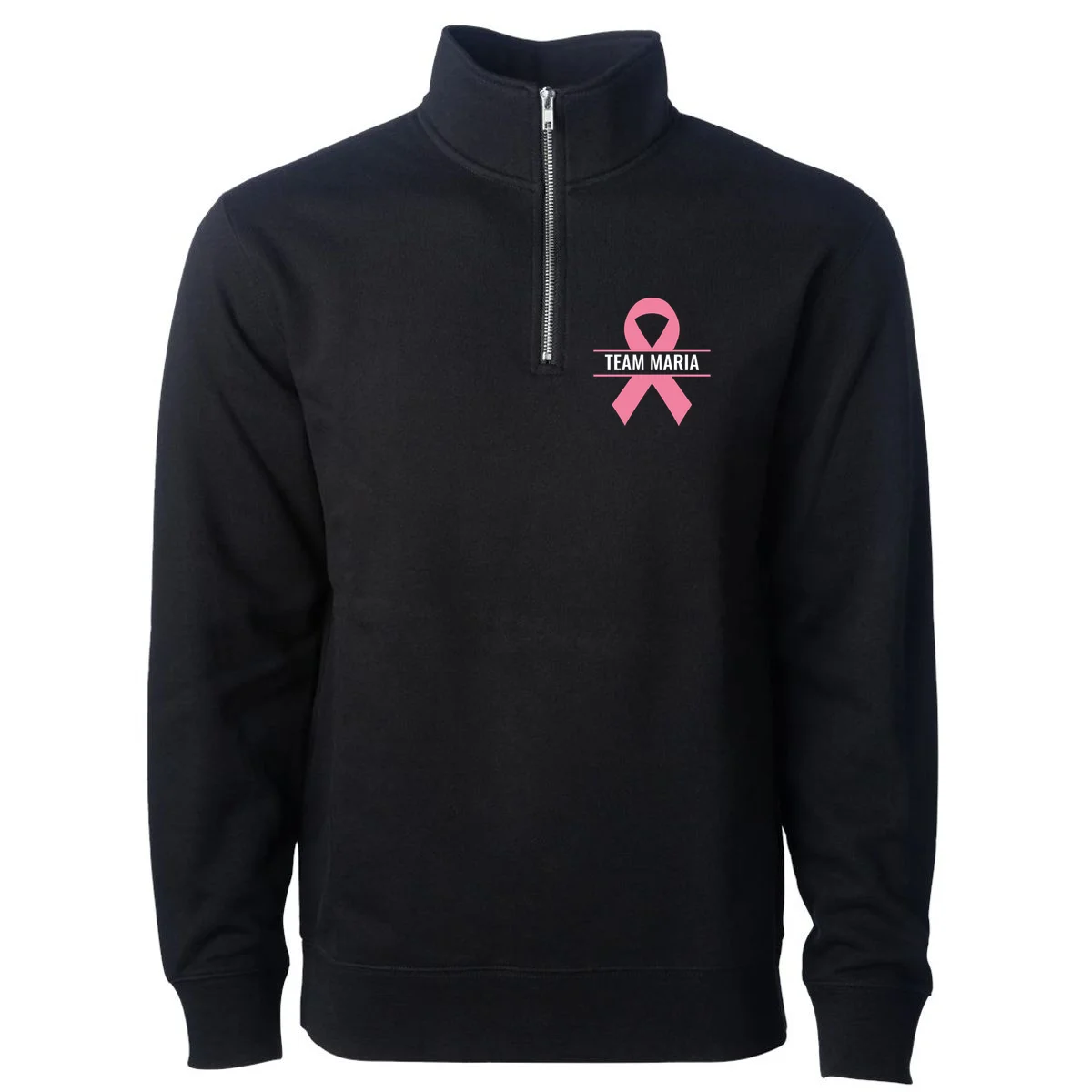 Customizable Pink Ribbon Support Men's Pullover Quarter Zip - Front