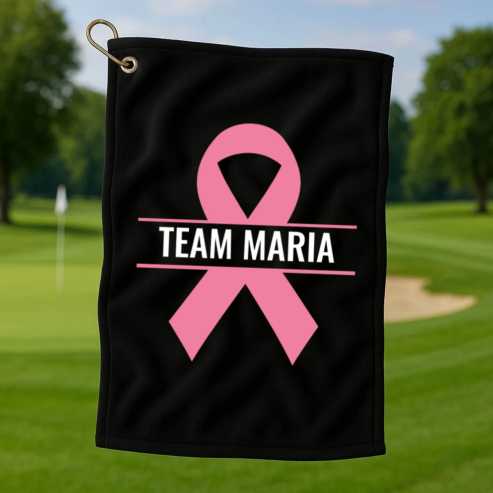 Customizable Pink Ribbon Support Golf Towel - Front 1