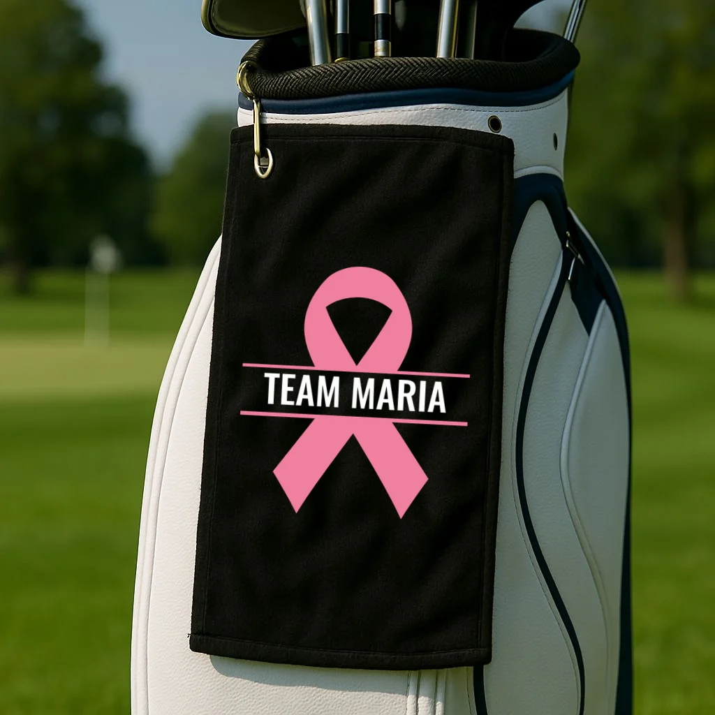 Customizable Pink Ribbon Support Golf Towel - Front 2