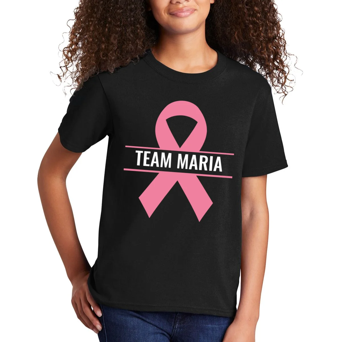 Customizable Pink Ribbon Support Kids T-Shirt - Front 1