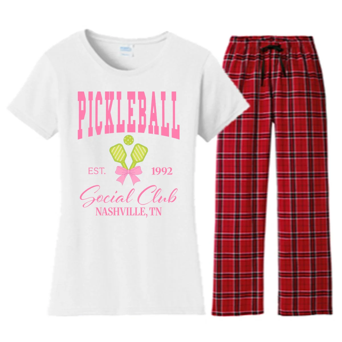 Custom Pickleball Social Club Personalized Women's Flannel Pajama Set - Front