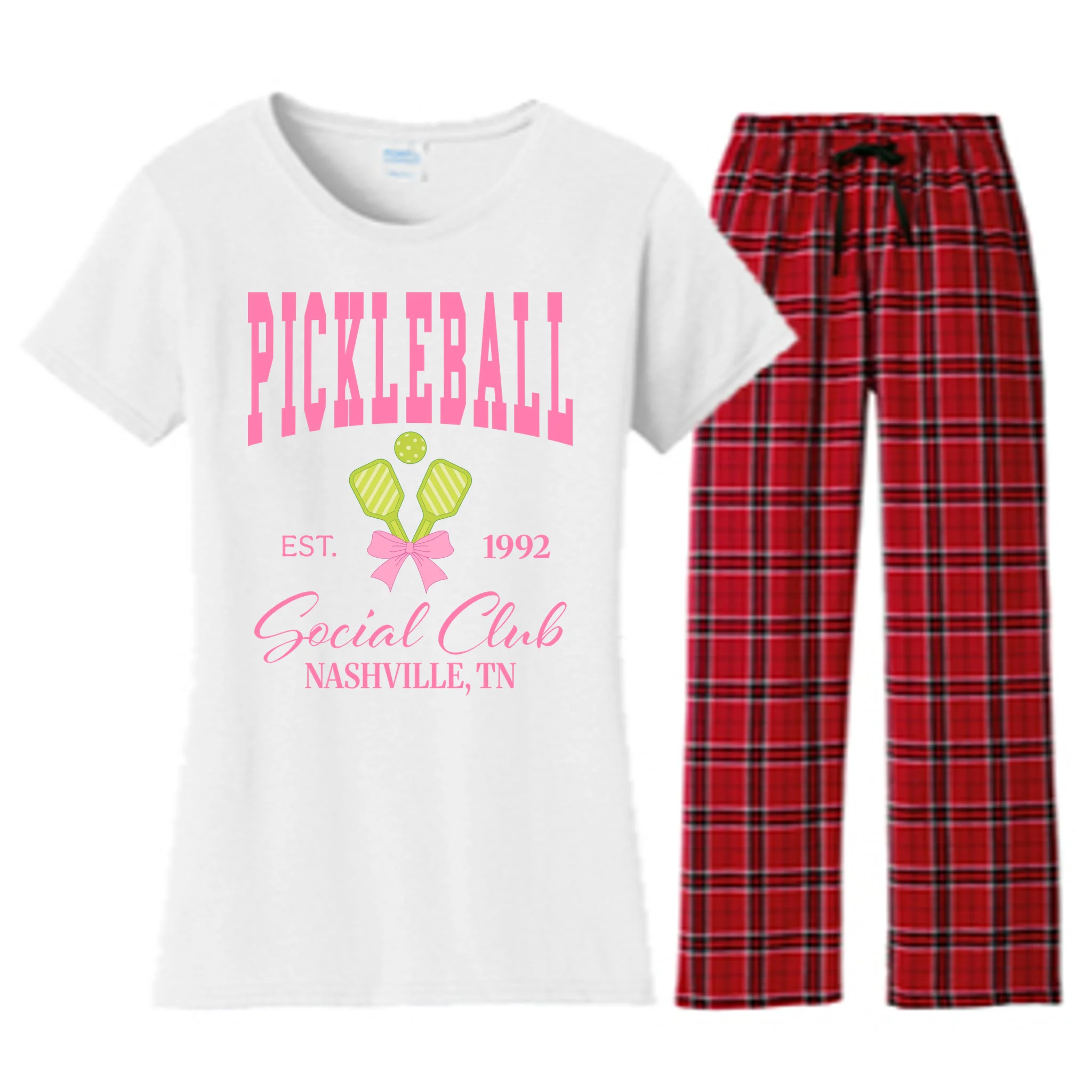 Custom Pickleball Social Club Personalized Women's Flannel Pajama Set - Front