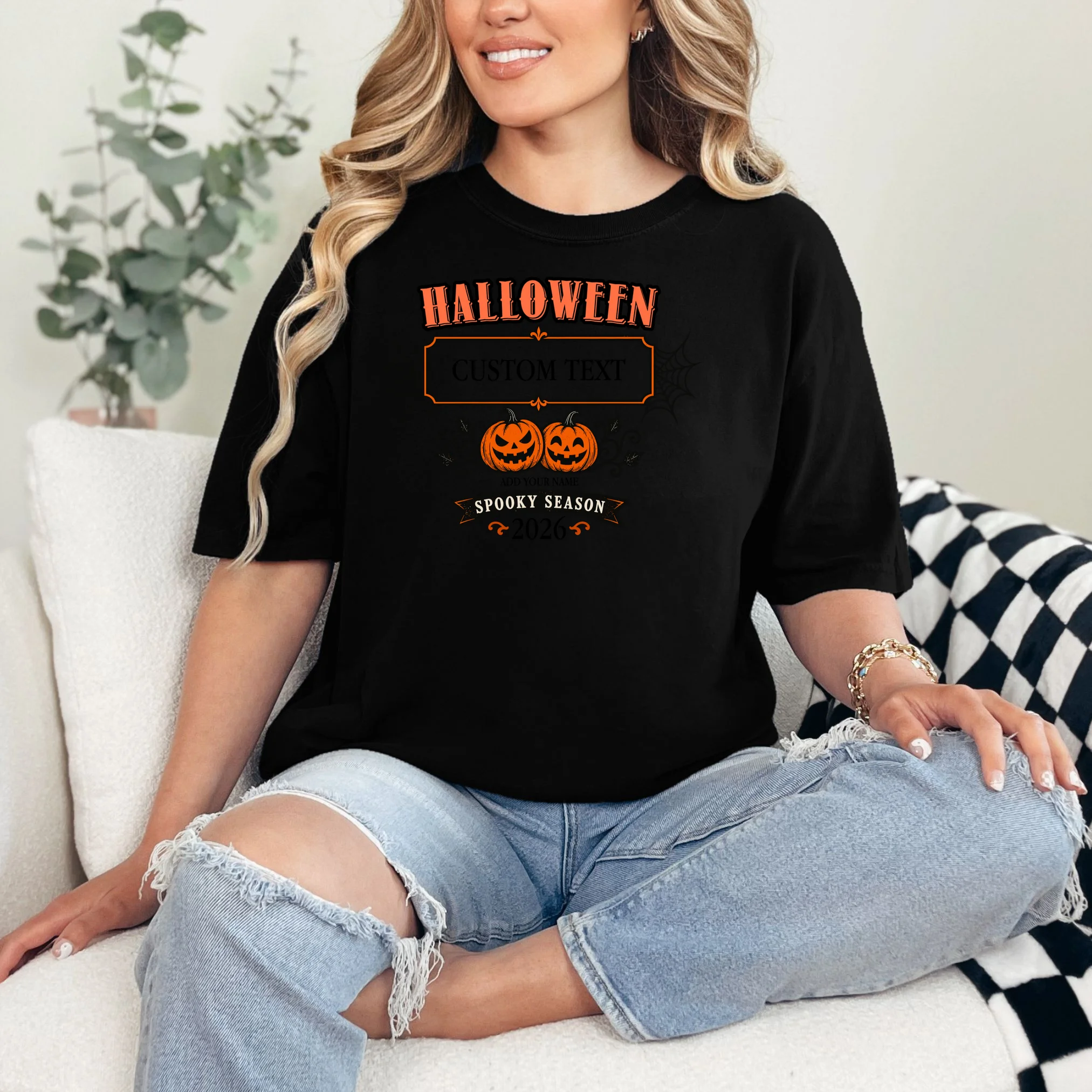Custom Personalized Spooky Halloween Comfort Colors Unisex T-Shirt - Front 1