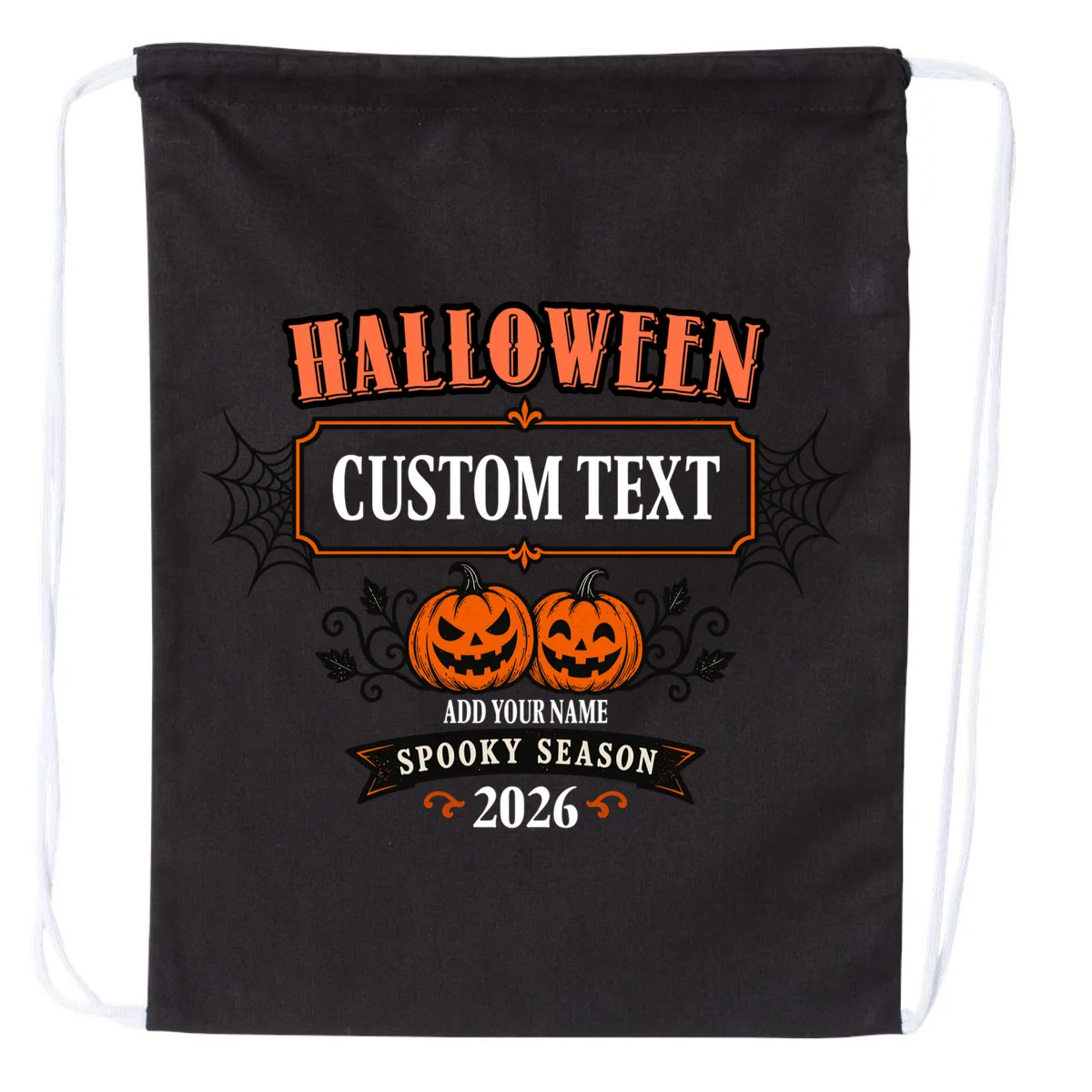 Personalized Custom Halloween Shirt- Spooky Halloween Drawstring Bag - Front