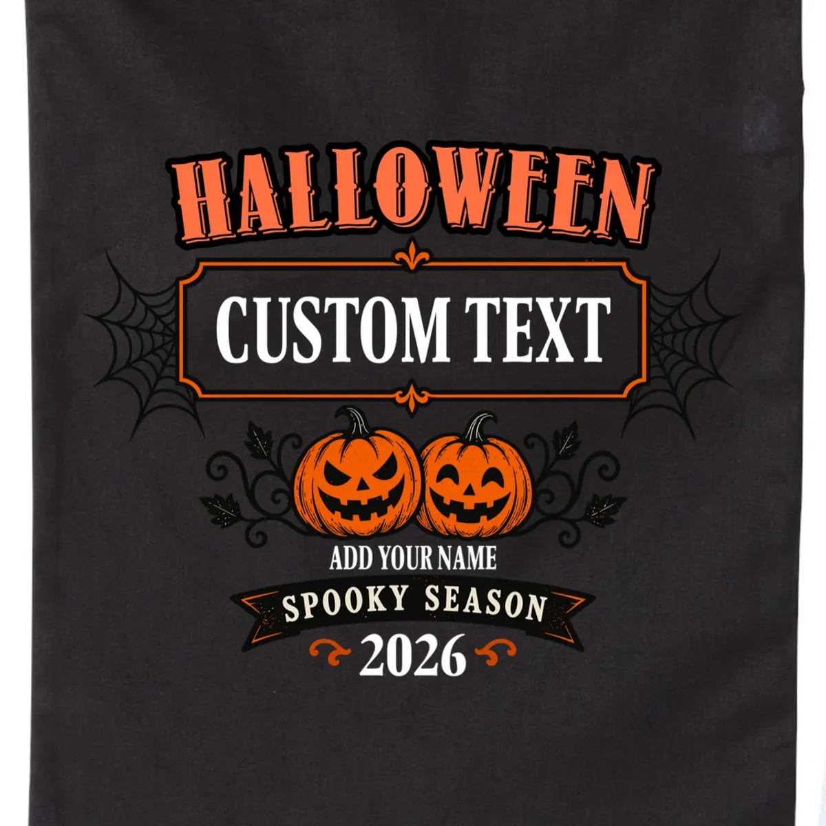 Personalized Custom Halloween Shirt- Spooky Halloween Drawstring Bag - Front - Close-up