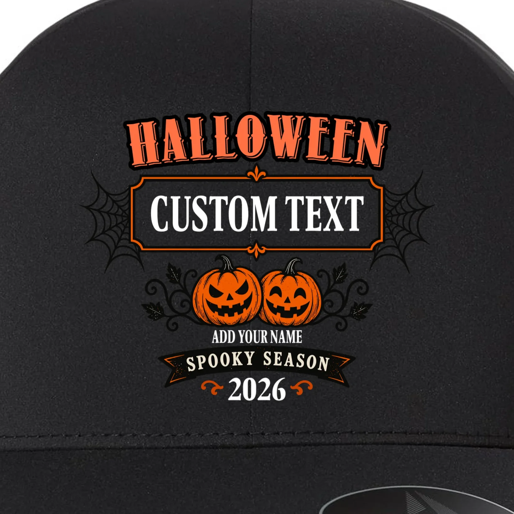 Personalized Custom Halloween - Spooky Halloween Flexfit Men's Snapback Hat - Front - Close-up