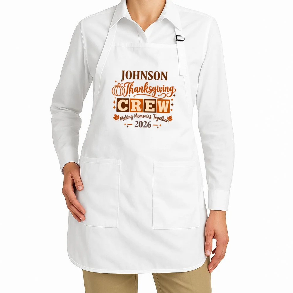 Custom Personalized Thanksgiving Family Crew Shirt - Family Name Thanksgiving Apron - Front 1