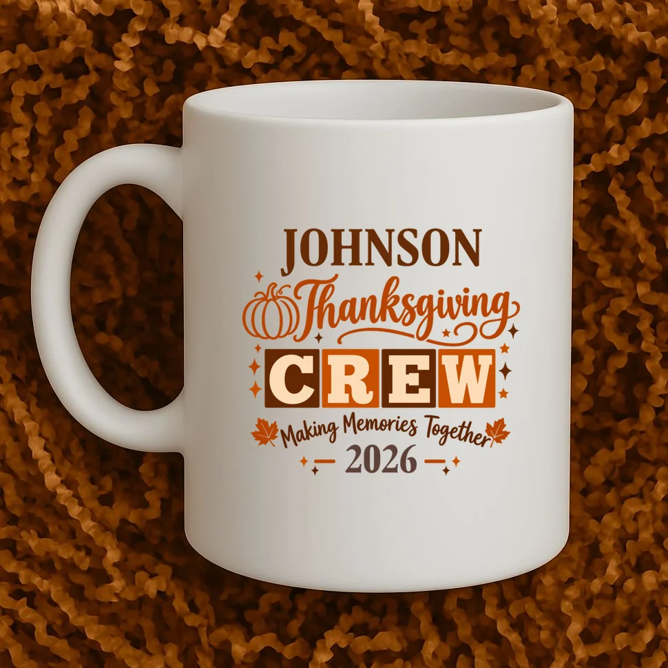 Custom Personalized Thanksgiving Family Crew Shirt - Family Name Thanksgiving Mug - Front 1