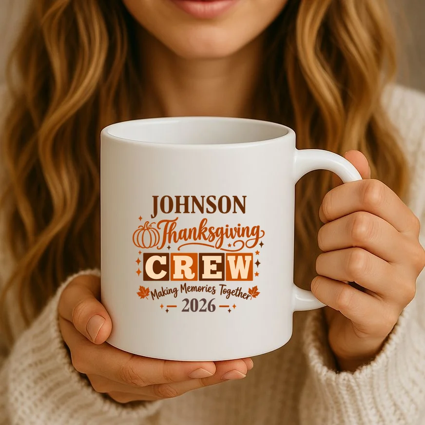 Custom Personalized Thanksgiving Family Crew Shirt - Family Name Thanksgiving Mug - Front 2