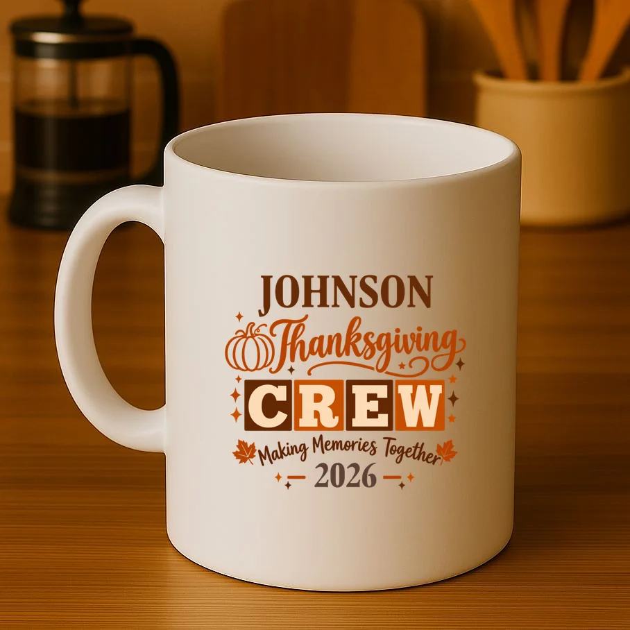 Custom Personalized Thanksgiving Family Crew Shirt - Family Name Thanksgiving Mug - Front 3