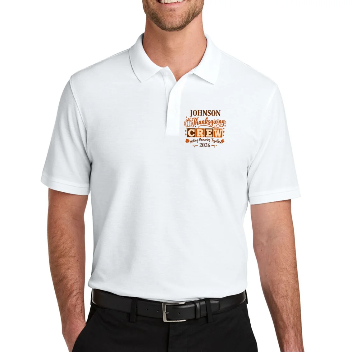 Custom Personalized Thanksgiving Family Crew Shirt - Family Name Thanksgiving Men's Polo - Front 1