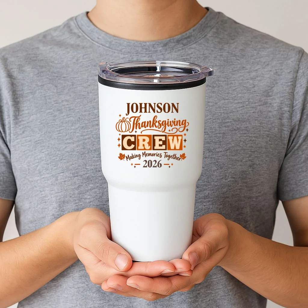 Custom Personalized Thanksgiving Family Crew Shirt - Family Name Thanksgiving 20oz Tumbler - Front 1