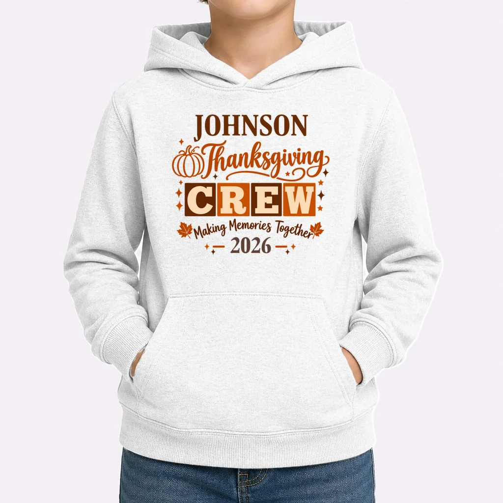 Custom Personalized Thanksgiving Family Crew Shirt - Family Name Thanksgiving Kids Hoodie - Front 1