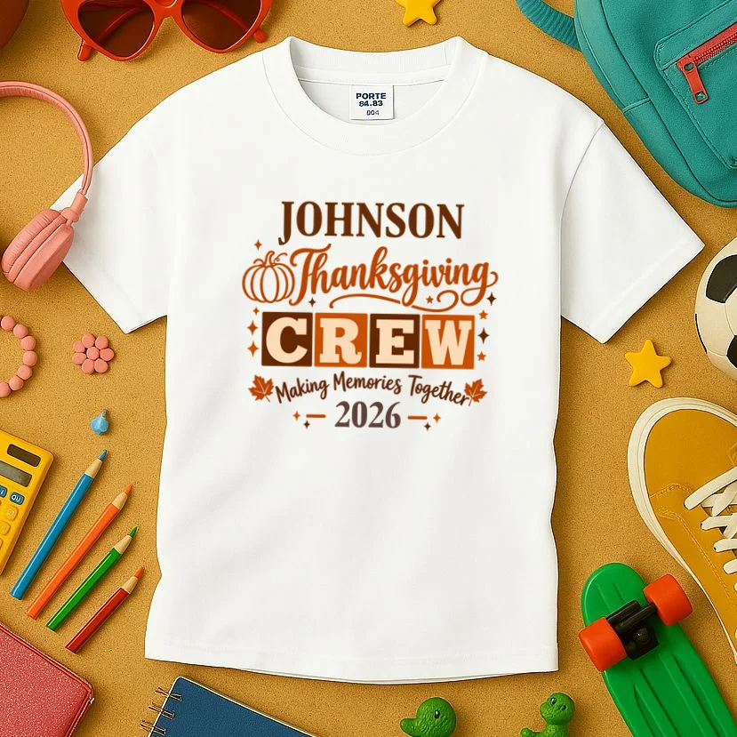 Custom Personalized Thanksgiving Family Crew Shirt - Family Name Thanksgiving Kids T-Shirt - Front 2