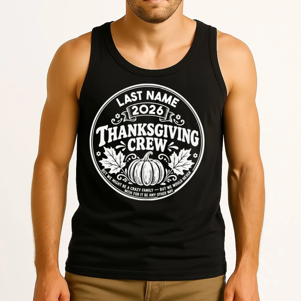 Custom Friendsgiving Thanksgiving Shirt -  Personalized Friendsgiving Crew Men's Tank Top - Front 2
