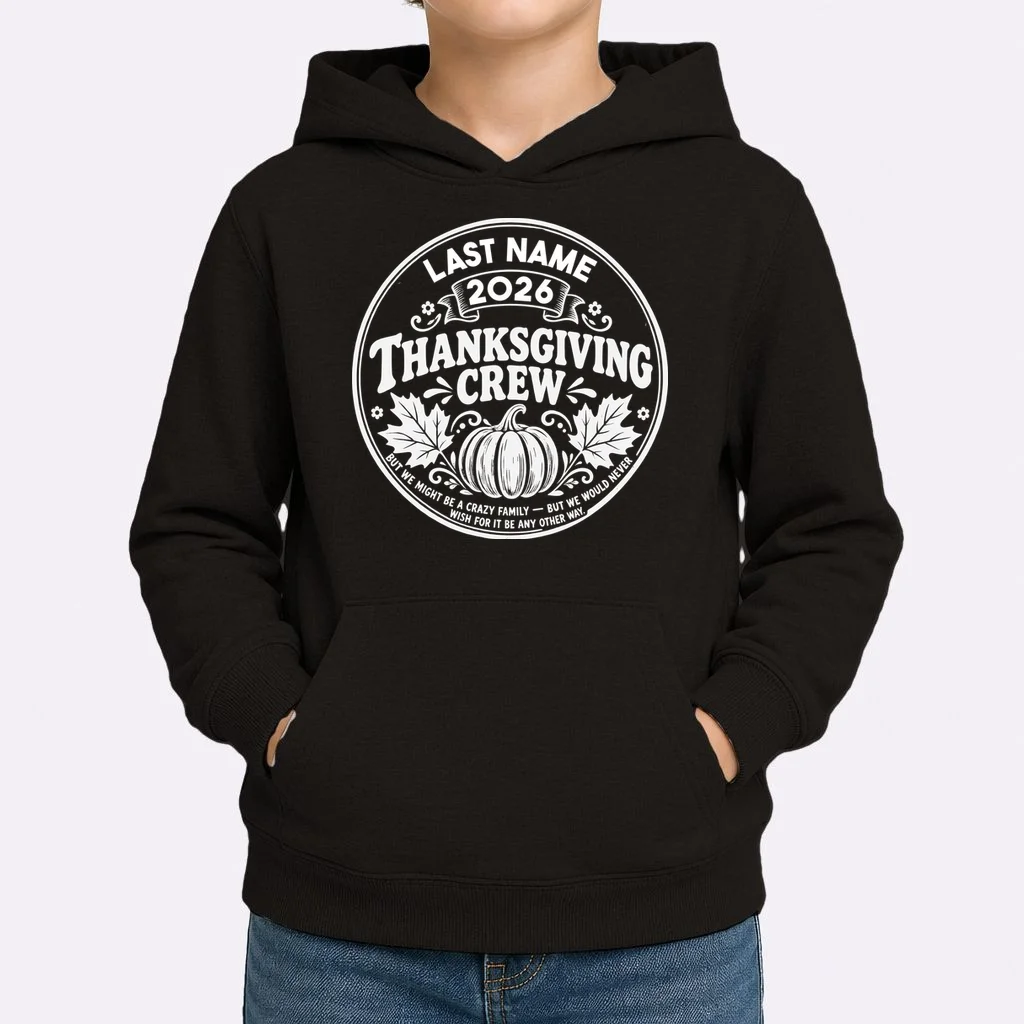 Custom Friendsgiving Thanksgiving Shirt -  Personalized Friendsgiving Crew Kids Hoodie - Front 1