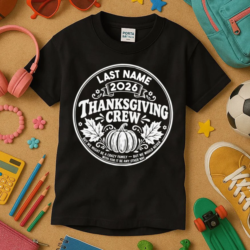 Custom Friendsgiving Thanksgiving Shirt -  Personalized Friendsgiving Crew Kids T-Shirt - Front 2